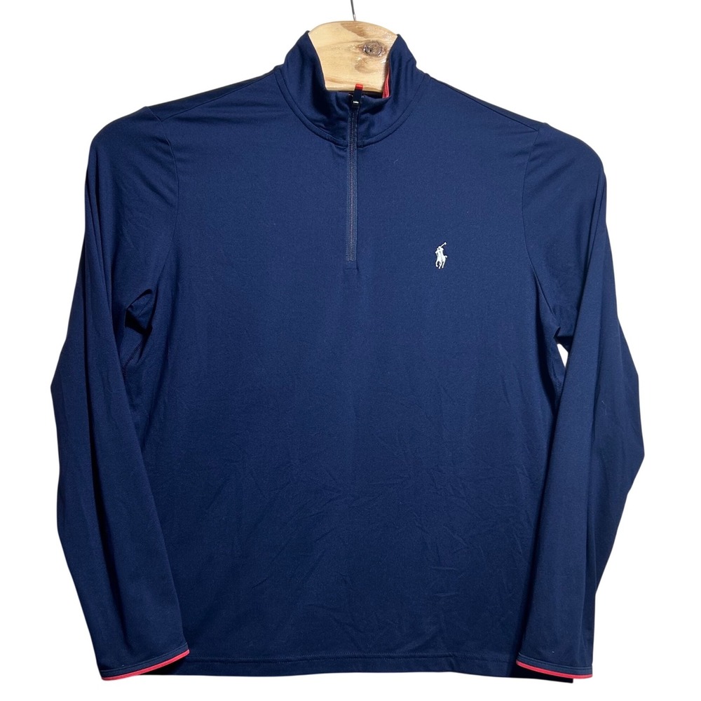 Polo Golf Ralph Lauren Mens Navy Blue Quarter Zip Pullover Performance Shirt L